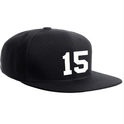 Classic Flat Bill Visor Snapback Hat Custom Color Player Team Numbers, Number 15 White, Black Hat