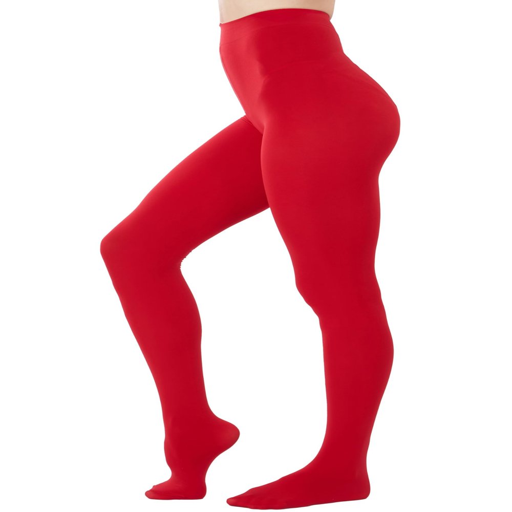 HeyUU Women's 80 Denier Semi Opaque Tights High Waist Soft Solid Color Pantyhose (1Pair-Red)