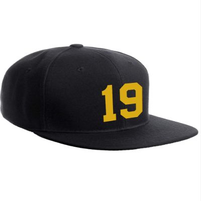 Classic Flat Bill Visor Snapback Hat Custom Color Player Team Numbers, Number 19 Gold, Black Hat