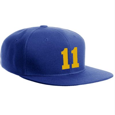 Classic Flat Bill Visor Snapback Hat Custom Color Player Team Numbers, Number 11 Gold, Royal Hat