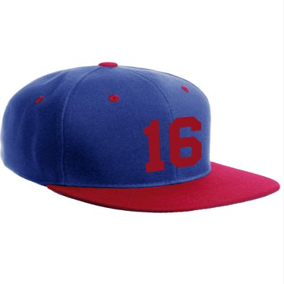 Classic Flat Bill Visor Snapback Hat Custom Color Player Team Numbers, Number 16 Red, Royal Red Hat