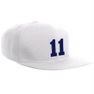 Classic Flat Bill Visor Snapback Hat Custom Color Player Team Numbers, Number 11 Navy, White Hat