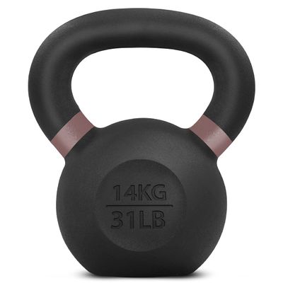 Yes4All Powder Coated Kettlebell, 31 lb Cast Iron Core Kettlebells with Non-Slip Handle & Flat Bottom for Conditioning, Heavy Duty for Strength Training - Single, Brown