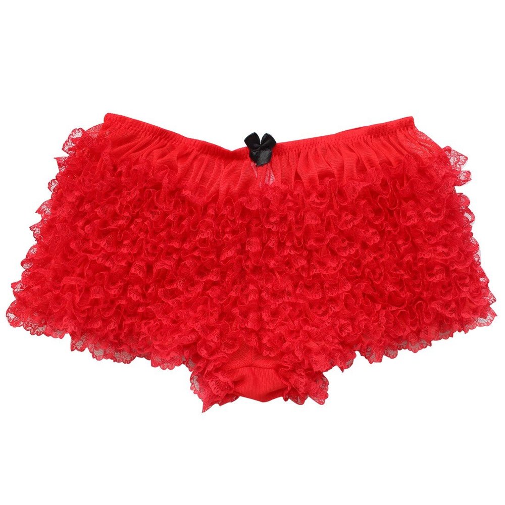 ACSUSS Womens Sexy Ruffle Panties Tanga Dance Bloomers Booty Shorts Underwear Red One Size