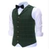 Aesido Casual Men's Vest for Wedding Plaid Soft Wool Tweed Waistcoat for Groosmen Best Man Green M view 3