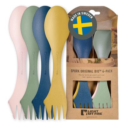 Light My Fire Spork Original 4-Pack 3-in-1 Camping Spoon Fork Knife Combo Reusable Travel & Camping Utensils Lunch Spork Outdoor Backpacking Hiking Picnic Utensil BPA Free, Nature