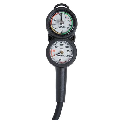 SEAC Unisex Seac Console 2 Pressure Gauge and Depth for Scuba Diving Scale 0 70 mt 400 bar, Black, Standard UK