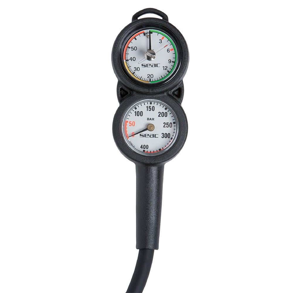 SEAC Unisex Seac Console 2 Pressure Gauge and Depth for Scuba Diving Scale 0 70 mt 400 bar, Black, Standard UK