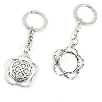 1 PCS Antique Silver Keyrings Keychains Key Ring Chains Tags Clasps J5MN5 Cherry Round Cabochon Setting Blank