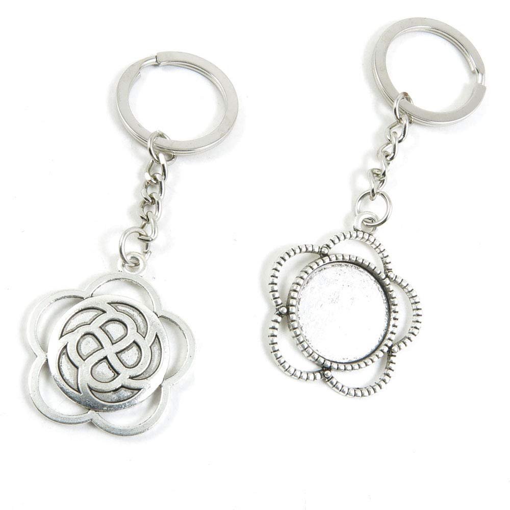 1 PCS Antique Silver Keyrings Keychains Key Ring Chains Tags Clasps J5MN5 Cherry Round Cabochon Setting Blank