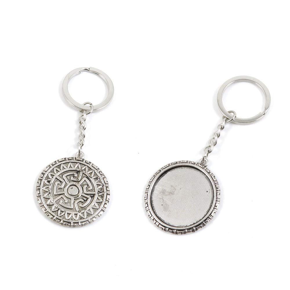 1 PCS Antique Silver Keyrings Keychains Key Ring Chains Tags Clasps S7HZ4 Round Cabochon Base Blank