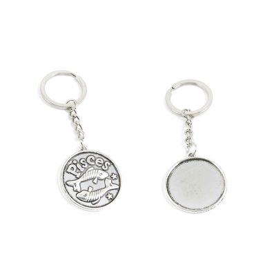 1 PCS Antique Silver Keyrings Keychains Key Ring Chains Tags Clasps Y4DD8 Pisces Round Cabochon Base