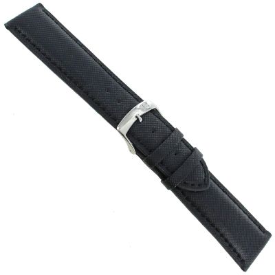 22mm Morellato Black Rubber Genuine Leather Padded Stitched Mens Watch Band 4337