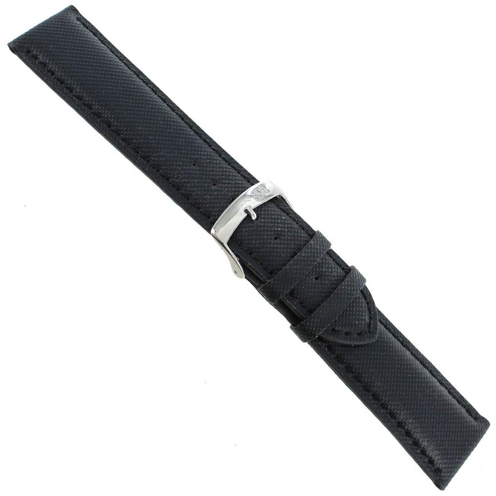 22mm Morellato Black Rubber Genuine Leather Padded Stitched Mens Watch Band 4337