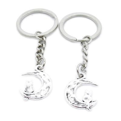 1 Item Metal Keychain Keyring Key Tags Chains Rings Jewelry Bag Charms RT2G0 Moon Cat Kitten