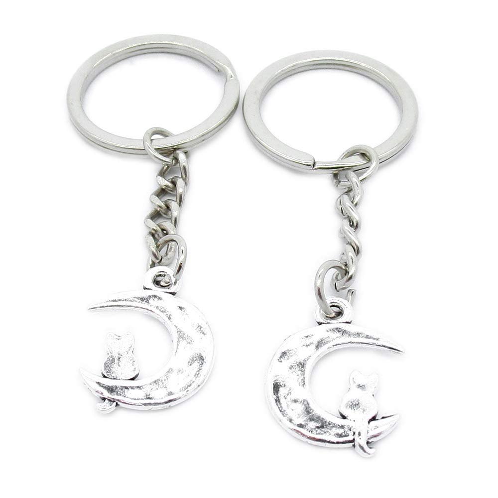 1 Item Metal Keychain Keyring Key Tags Chains Rings Jewelry Bag Charms RT2G0 Moon Cat Kitten