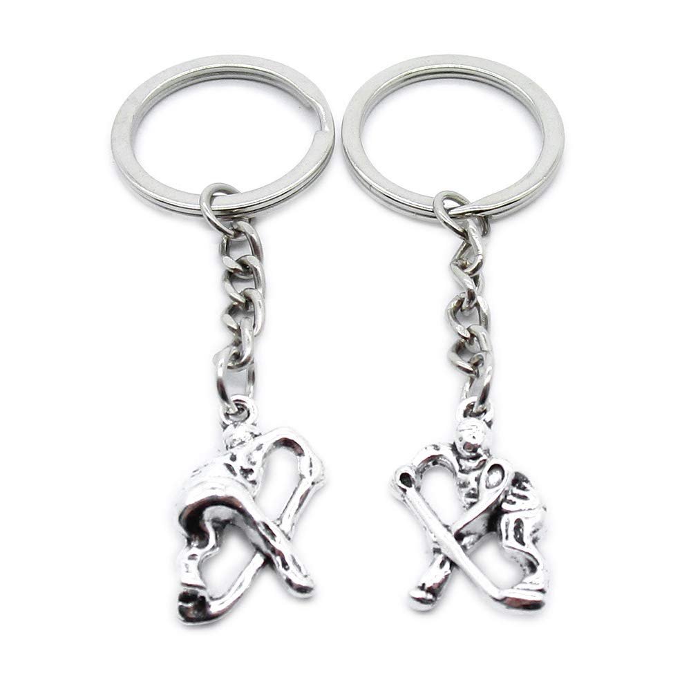 50 Items Metal Keychain Keyring Key Tags Chains Rings Jewelry Bag Charms JZ3Z1 Ice Hockey
