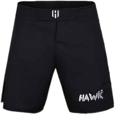 Hawk Sports Athletic No Gi MMA Shorts for Men and Women, for Boxing, Kickboxing, Jiu Jitsu, Muay Thai, and Wrestling - Workout Shorts - Exercise, Training, & Sparring Black, Waist 38 - MMA Gear