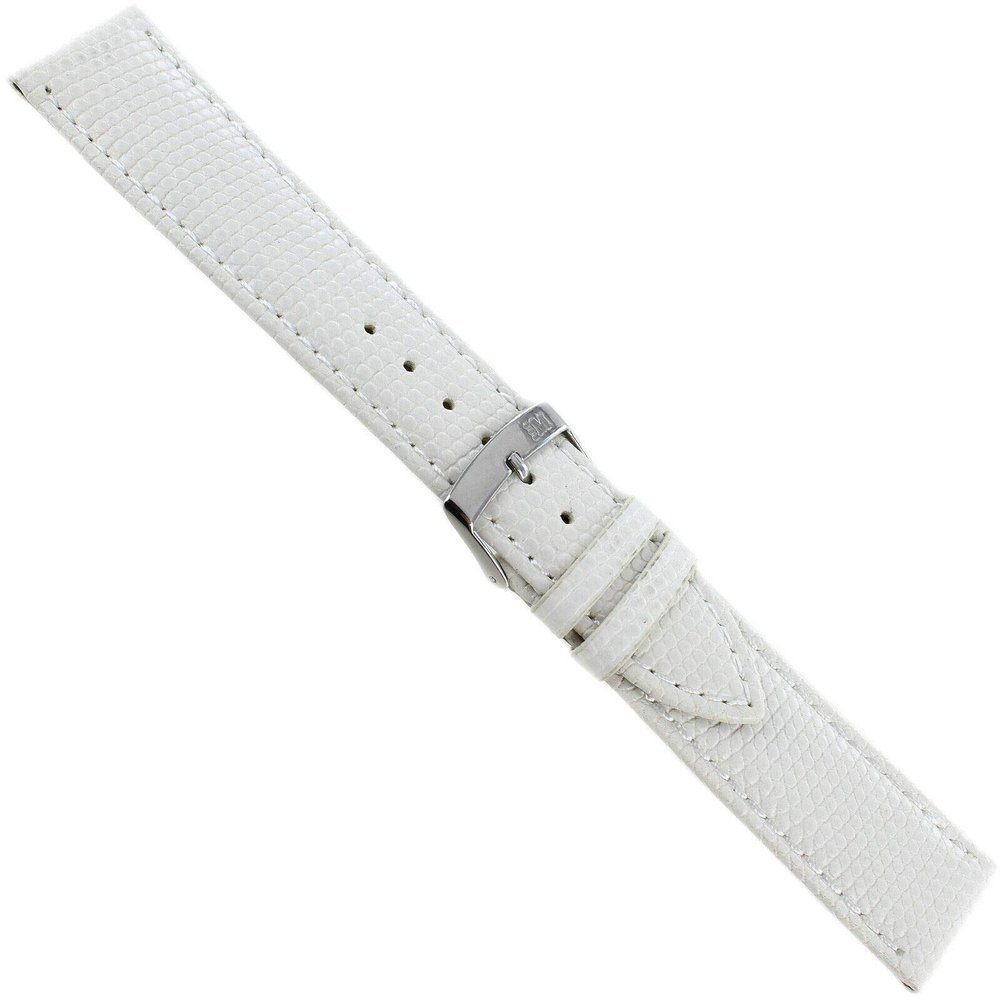 20mm Milano White Lizard Grain Genuine Leather Stiched Mens Watch Band 3266