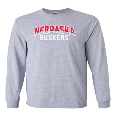 CornBorn Nebraska Tee Shirt - Long Sleeve Nebraska Arch Huskers - Gray - 4X