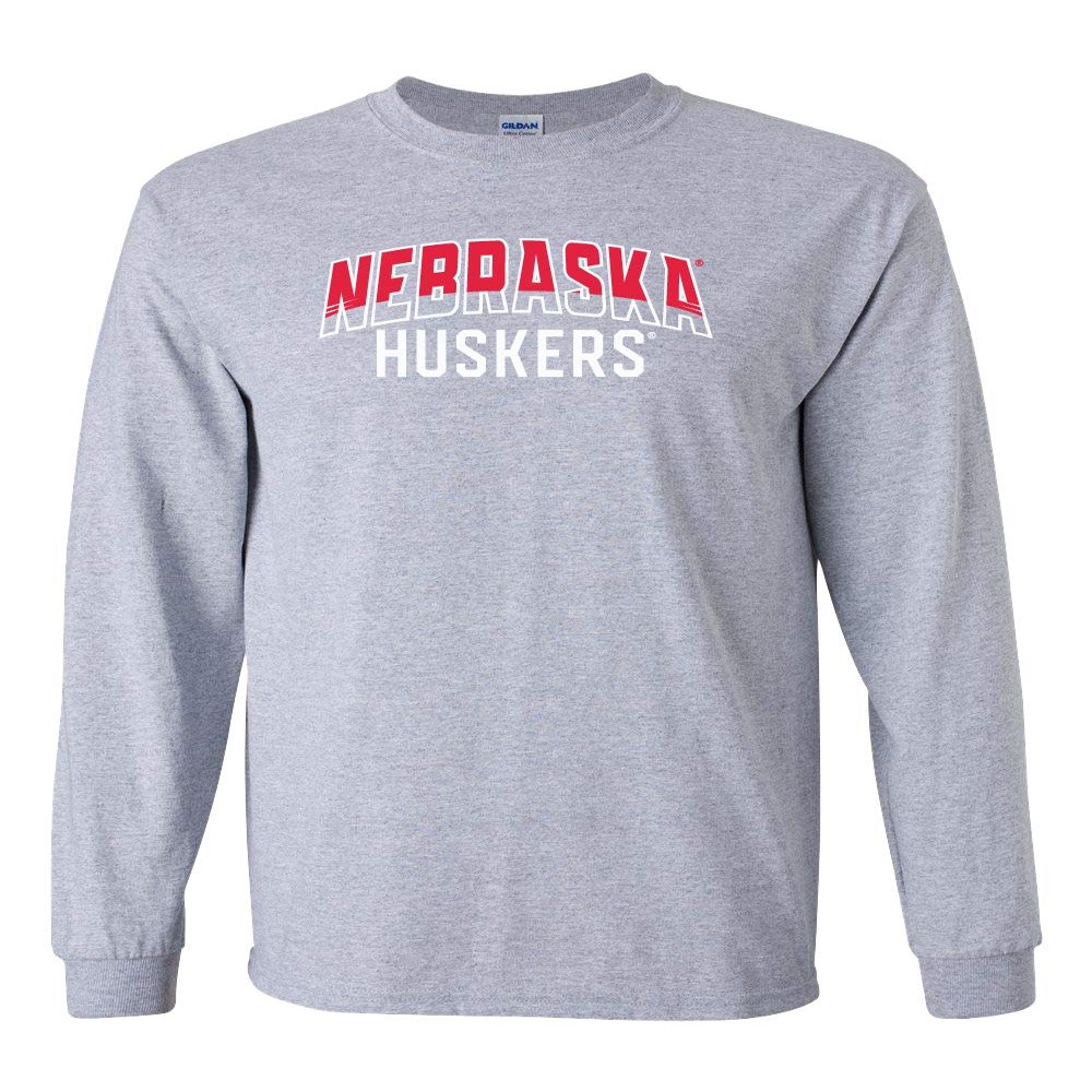 CornBorn Nebraska Tee Shirt - Long Sleeve Nebraska Arch Huskers - Gray - 4X