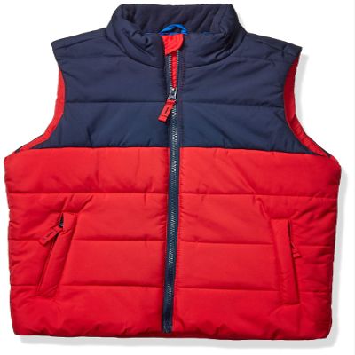 Amazon Essentials Boys' Heavyweight Outerwear Puffer Vest, Navy Red Color Block, X-Large