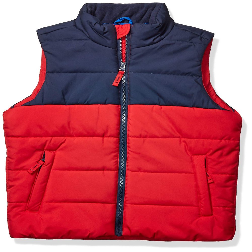 Amazon Essentials Boys' Heavyweight Outerwear Puffer Vest, Navy Red Color Block, X-Large
