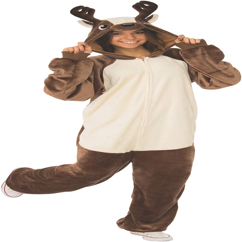 Rubies Reindeer Comfywear Hooded Jumpsuit for Adults, Unisex S/M