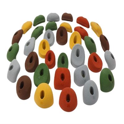 Atomik Rock Climbing Holds Set of 34 Kids Bolt-On Hand and Footholds in Assorted Earth Tones for Little Hands