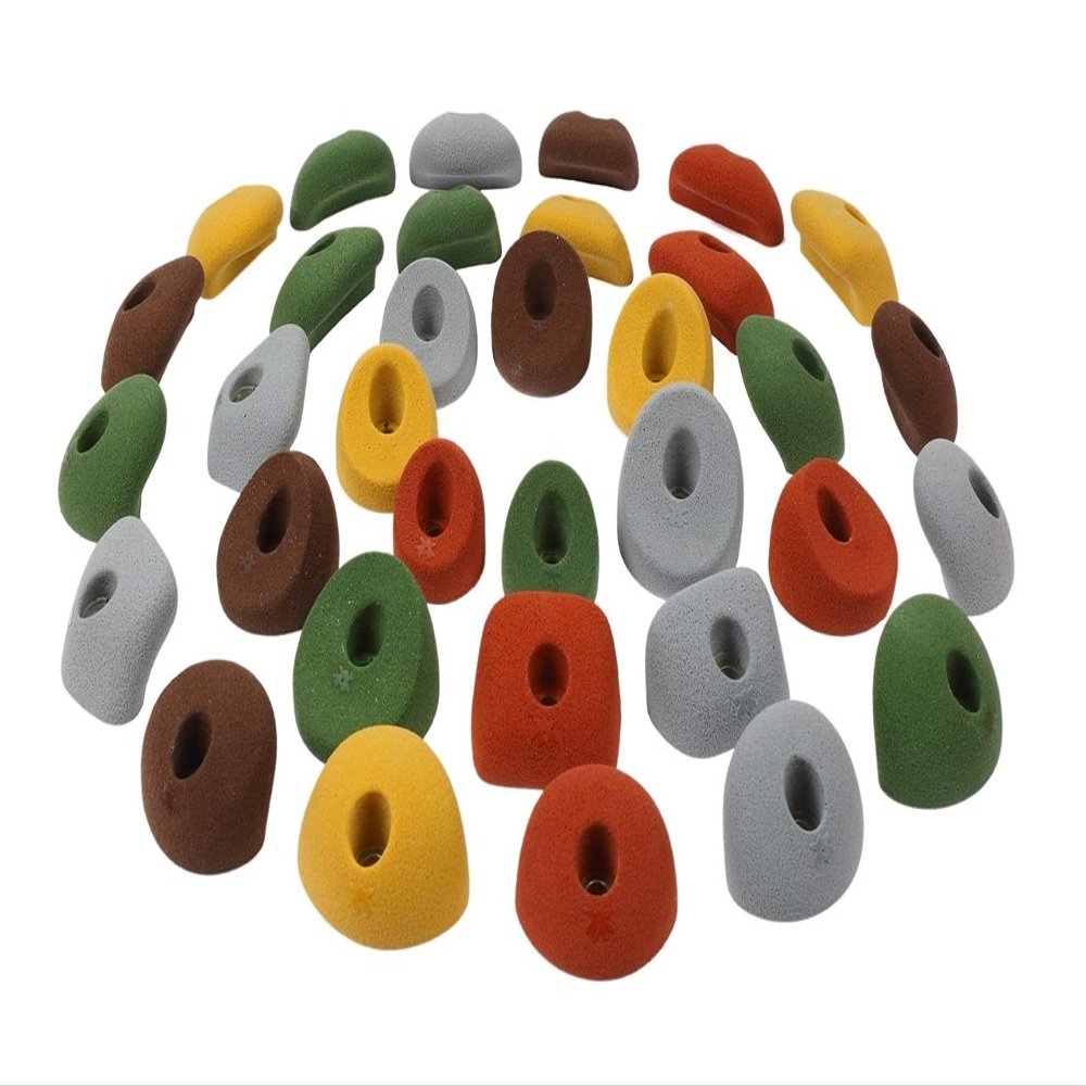 Atomik Rock Climbing Holds Set of 34 Kids Bolt-On Hand and Footholds in Assorted Earth Tones for Little Hands