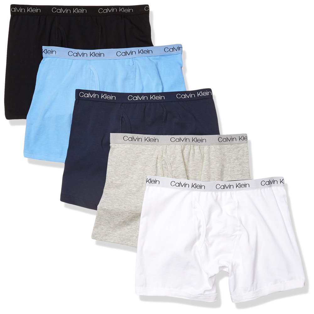 Calvin Klein Boys' Modern Cotton Boxer Brief Underwear 5-Pack, Black/Grey/White/Light Blue/Navy, Small