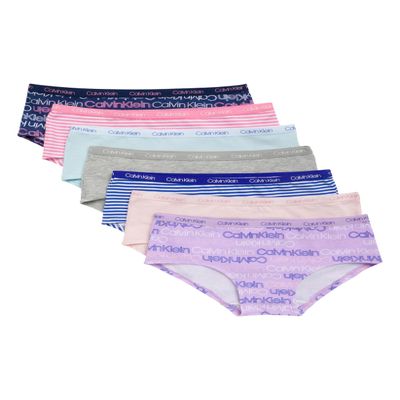 Calvin Klein Kids Girls' Modern Cotton Hipster Underwear 7-Pack, Pink/Blue/Grey/Purple/Prints/Stripes, Small