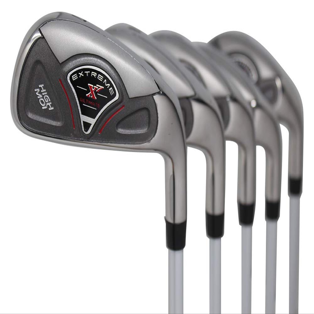 Extreme X7 High MOI +1 inch Over Big & Tall Men's Complete 5-Piece Iron Set (7-SW) Right Handed Regular R Flex Graphite Shafts (Tall 6'0"+ / +1" Over) with Midsize Black Pro Velvet Grips