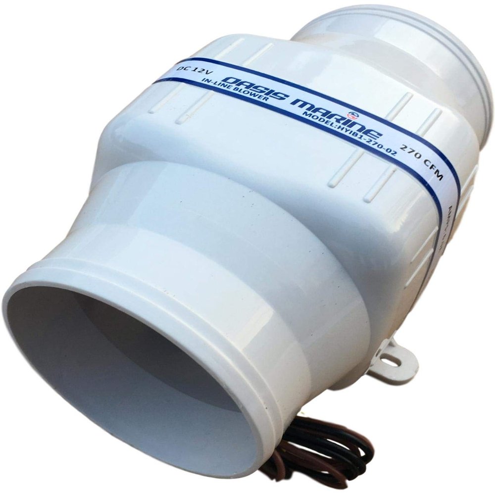 OASIS MARINE 4-Inch in-Line Bilge Air Blower Fan, 12V DC Marine Boat Ventilation Exhaust for Engine Compartment