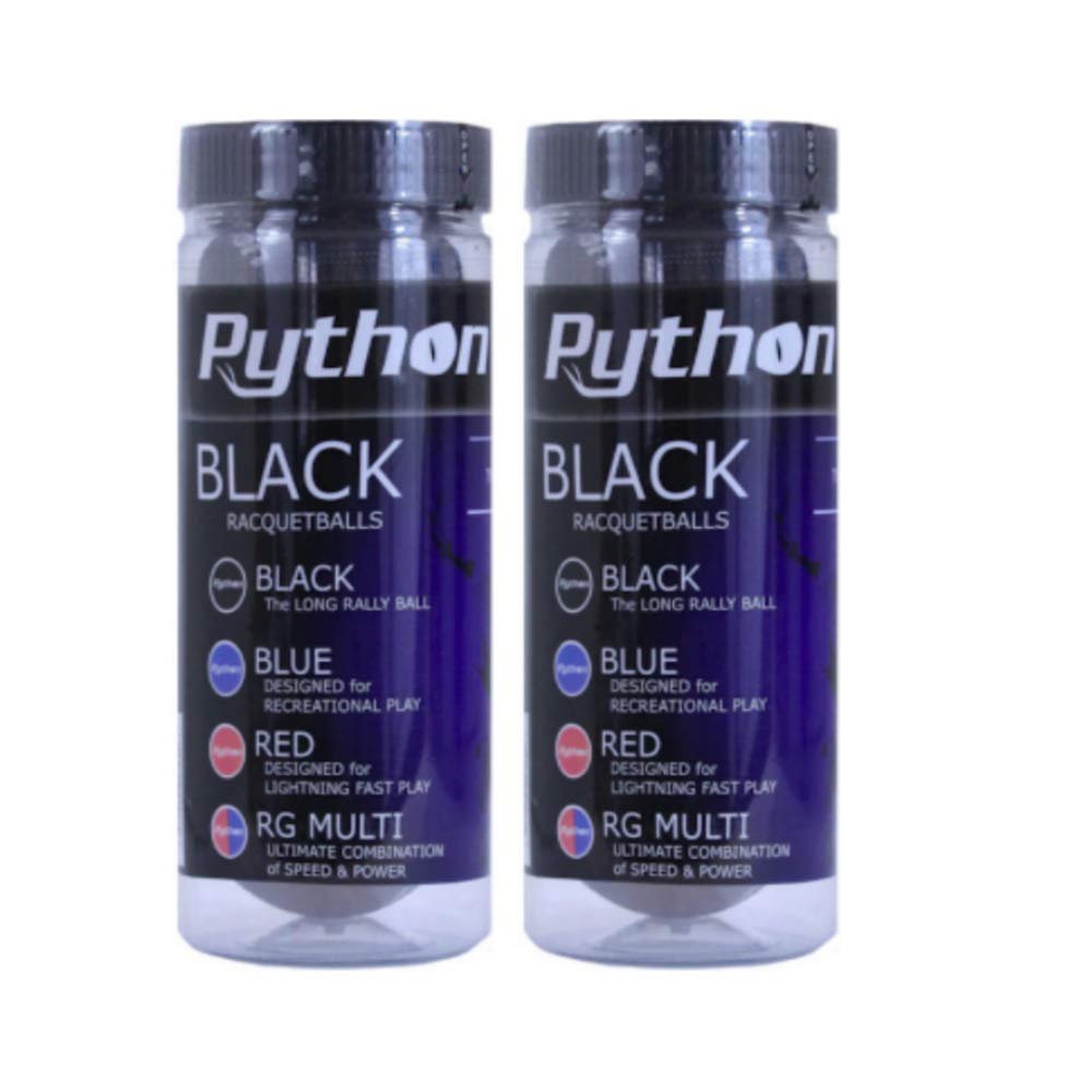 Python 3 Ball Can Black Racquetballs (Long Rally Ball!) (2-Packs/Cans, 6-Balls)