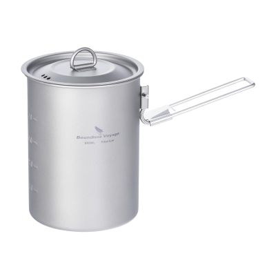 iBasingo 900ml Titanium Pot Camping Cup with Lid Lightweight Portable Bowl for Backpacking Hiking Travel Cookware with Stainless Steel Foldable Handle, Ideal for Coffee, Soup, Cooking Ti2040C