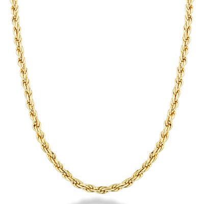 Miabella Italian 18K Gold Plated 925 Sterling Silver 2mm, 3mm Diamond-Cut Braided Rope Chain Necklace for Men Women, Made in Italy (2mm, Length 22 Inches)
