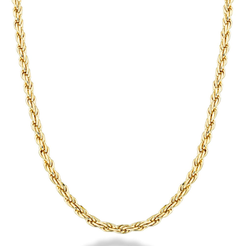 Miabella Italian 18K Gold Plated 925 Sterling Silver 2mm, 3mm Diamond-Cut Braided Rope Chain Necklace for Men Women, Made in Italy (2mm, Length 22 Inches)