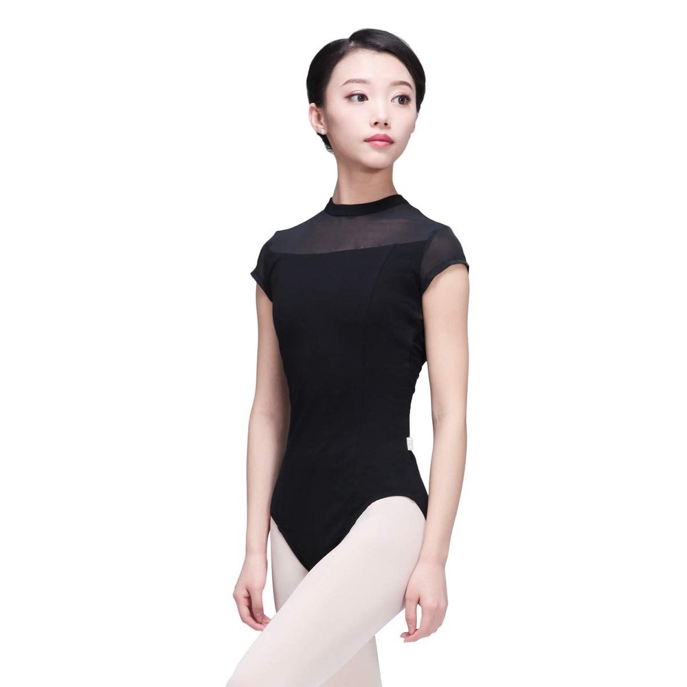 118141014 New Ballet Leotards Princess Line Cap Sleeve Dance Leotards (L 170, Black)