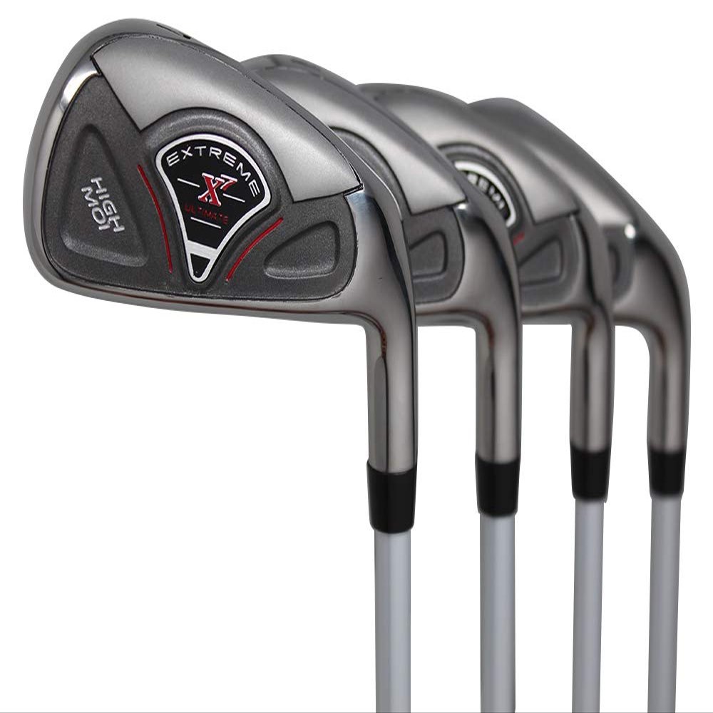 Extreme X7 High MOI +1 inch Over Big & Tall Men's Complete 4-Piece Iron Set (7-PW) Right Handed Regular R Flex Graphite Shafts (Tall 6'0"+ / +1" Over) with Midsize Black Pro Velvet Grips