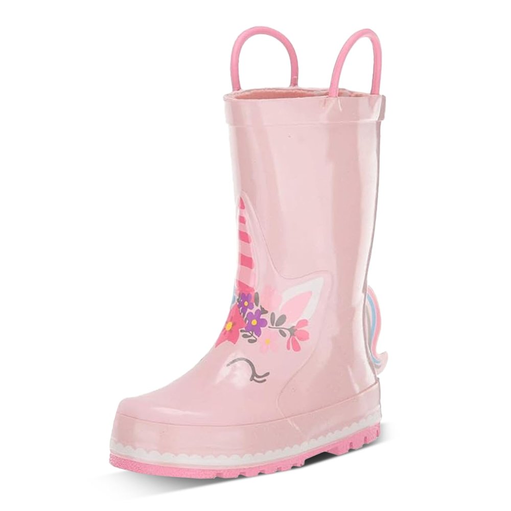 Western Chief Girls' Waterproof Printed Rain Boot with Easy Pull on Handles, Unity Unicorn, 4 Big Kid