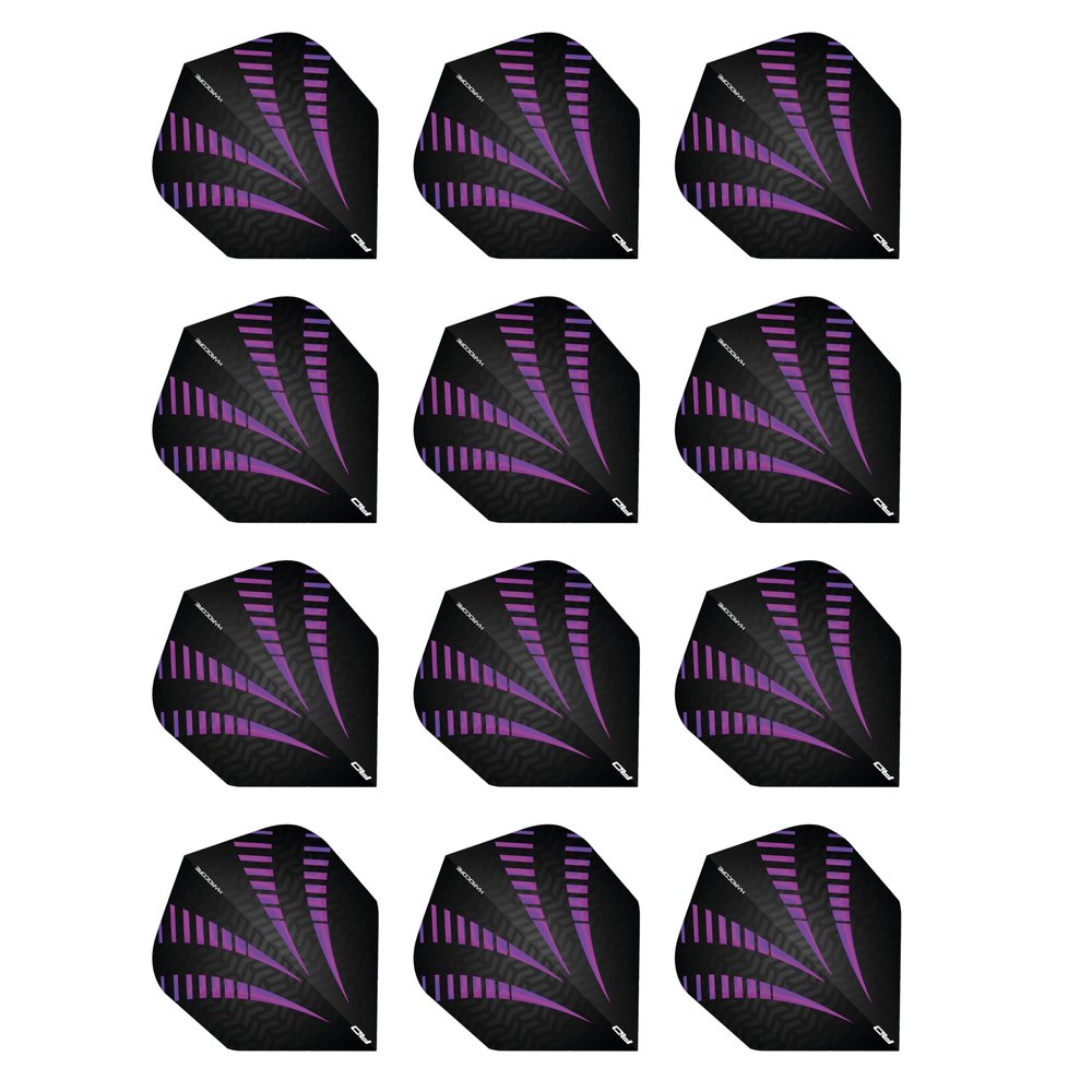 RED DRAGON Hardcore Radical Black & Purple Burst Extra Thick Standard Dart Flights - 4 Sets Per Pack (12 Dart Flights in Total)