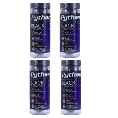 Python 3 Ball Can Black Racquetballs (Long Rally Ball!) (4-Packs/Cans,12-Balls)