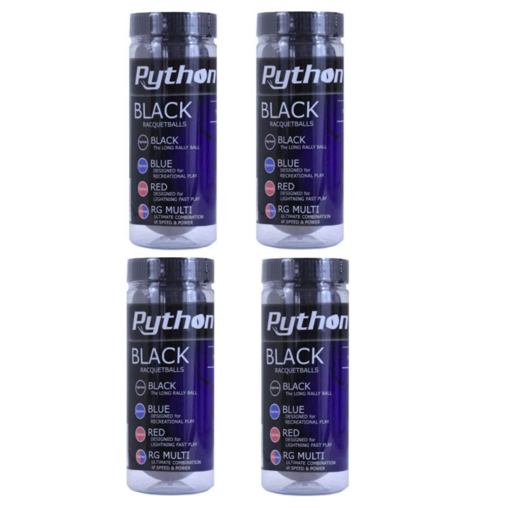 Python 3 Ball Can Black Racquetballs (Long Rally Ball!) (4-Packs/Cans,12-Balls)
