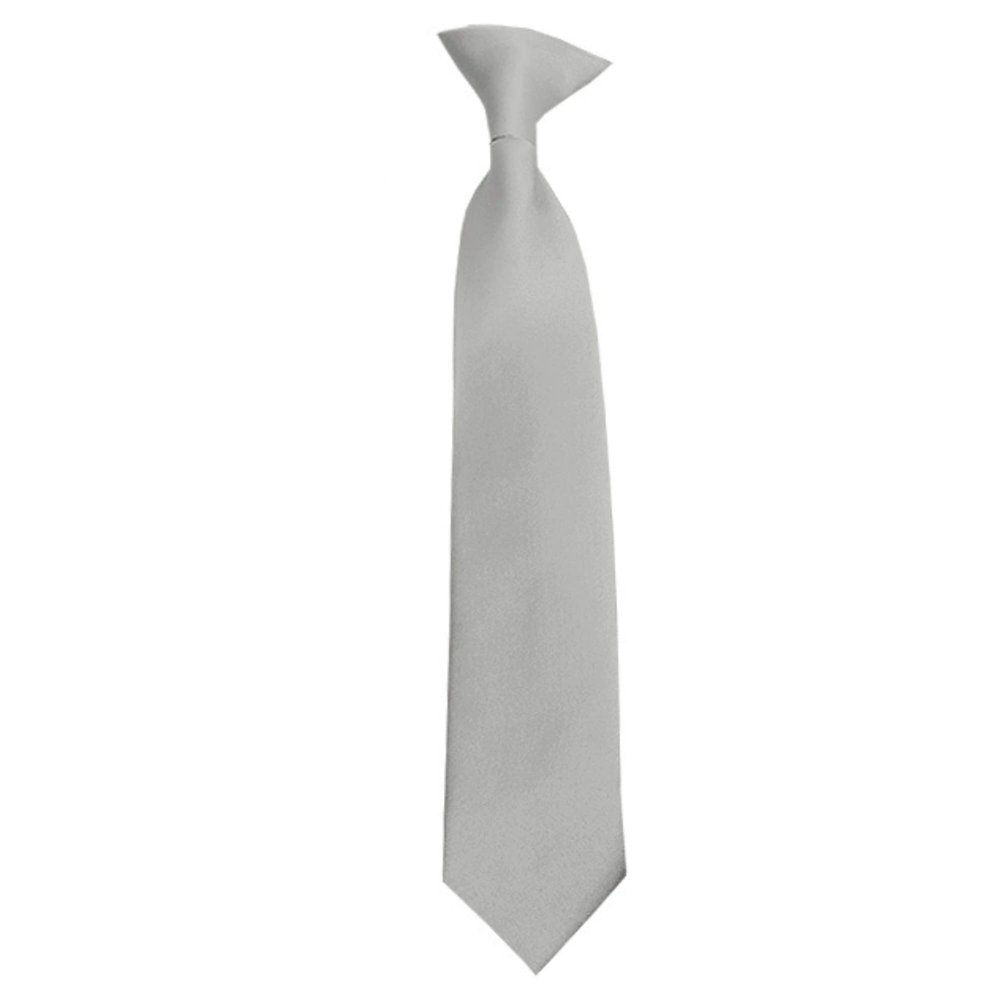 Romario Manzini Solid Color Boy's 14" Clip On Tie Age 7 to 10 Years Old (Silver)