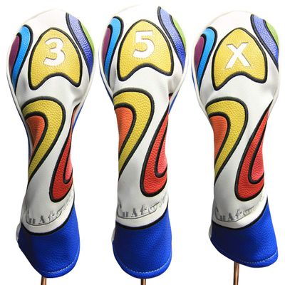 Majek Retro Golf Headcover Limited Edition Vintage Leather Style Psychedelic Colorful Groovy Custom Design #3 5 X Fairway Wood Head Cover