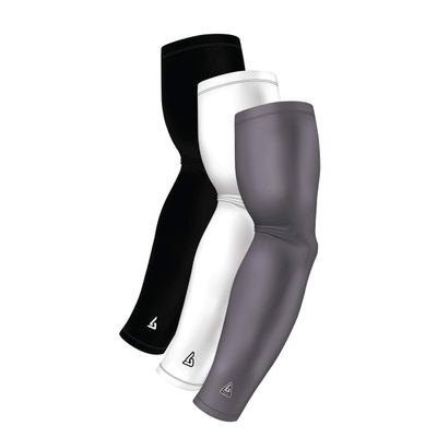 Black White Grey 3 Pack of Arm Sleeves - Gaming Bowling Basketball Football Baseball Sports Sleeve - Mens Youth Womens Arms Compression - Bicep Tendonitis Tennis Elbow Relief Brace For Support