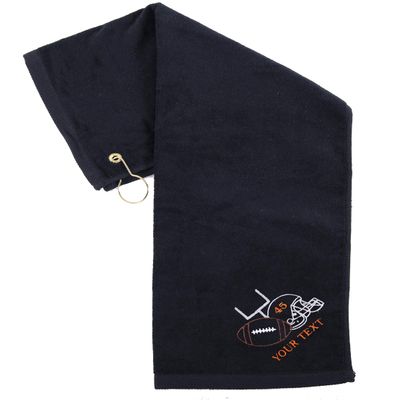 Mato & Hash Custom Embroidered Football Towels, Wholesale Football Cooling Towels - Helmet & Ball - 10PK Black CE6900Football S1