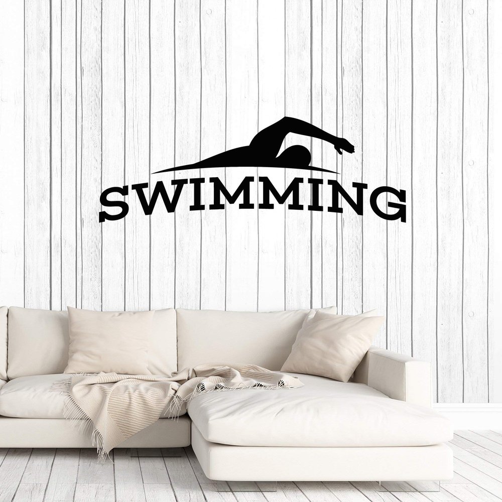 Large Vinyl Wall Decal Swimming Pool Word Swimmer Swim Teen Room Decor Stickers Mural (ig6120) Black