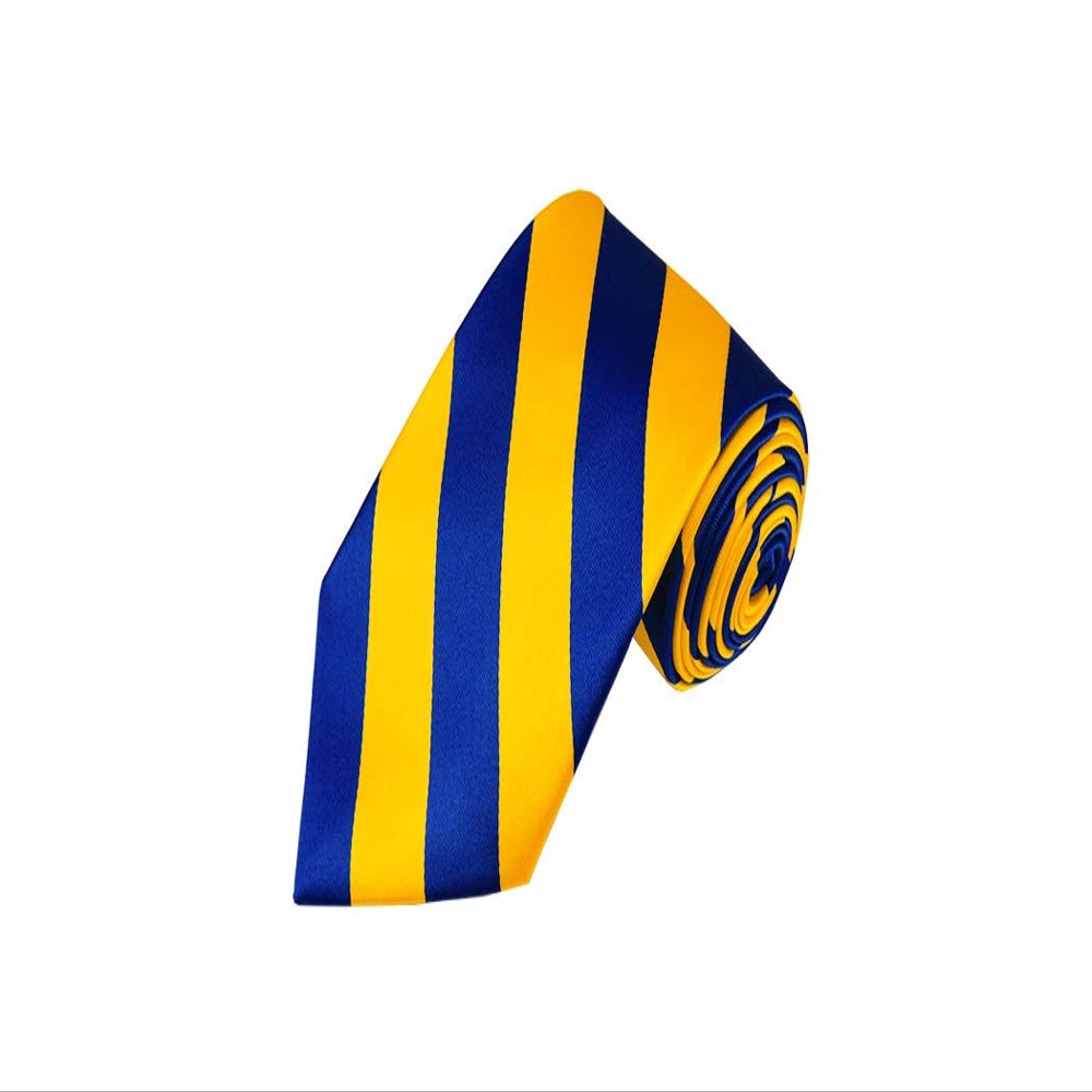 Romario Manzini Standard collegiate Stripe Woven Tie (Royal Blue and Yellow)